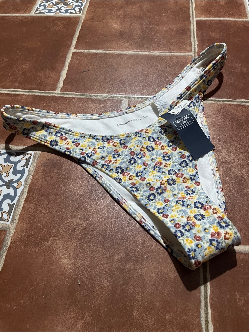 Abercrombie & Fitch Floral Bikini Bottoms - Blue, Yellow, Rust on White